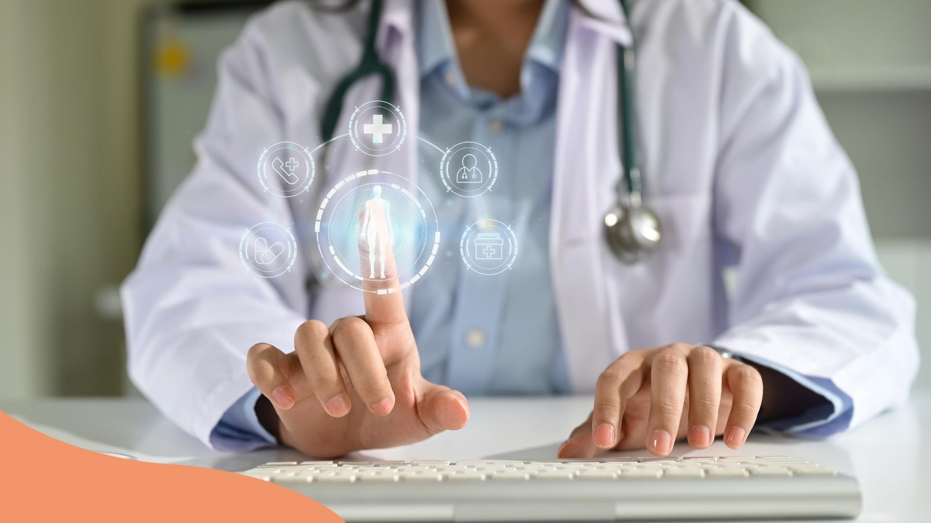  Medico che utilizza strumenti digitali avanzati e intelligenza artificiale per ottimizzare i trattamenti di riproduzione assistita.